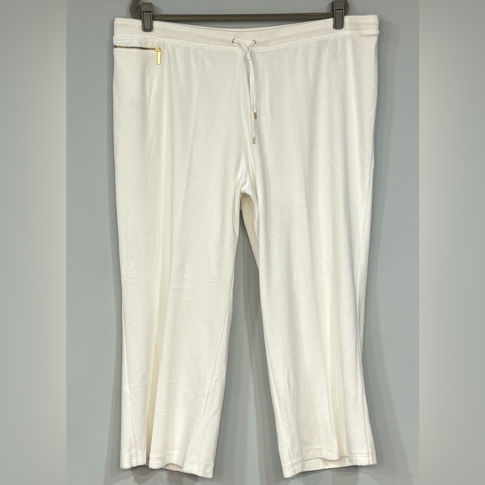 LAUREN by RALPH LAUREN White & Gold Terry Cloth Straight Leg Pants 3X